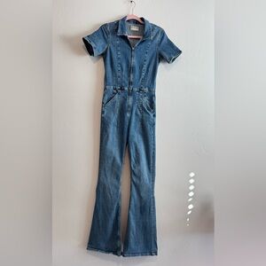 We the Free Jayde Flare Denim Jumpsuit size medium medium wash stretch 31 inseam